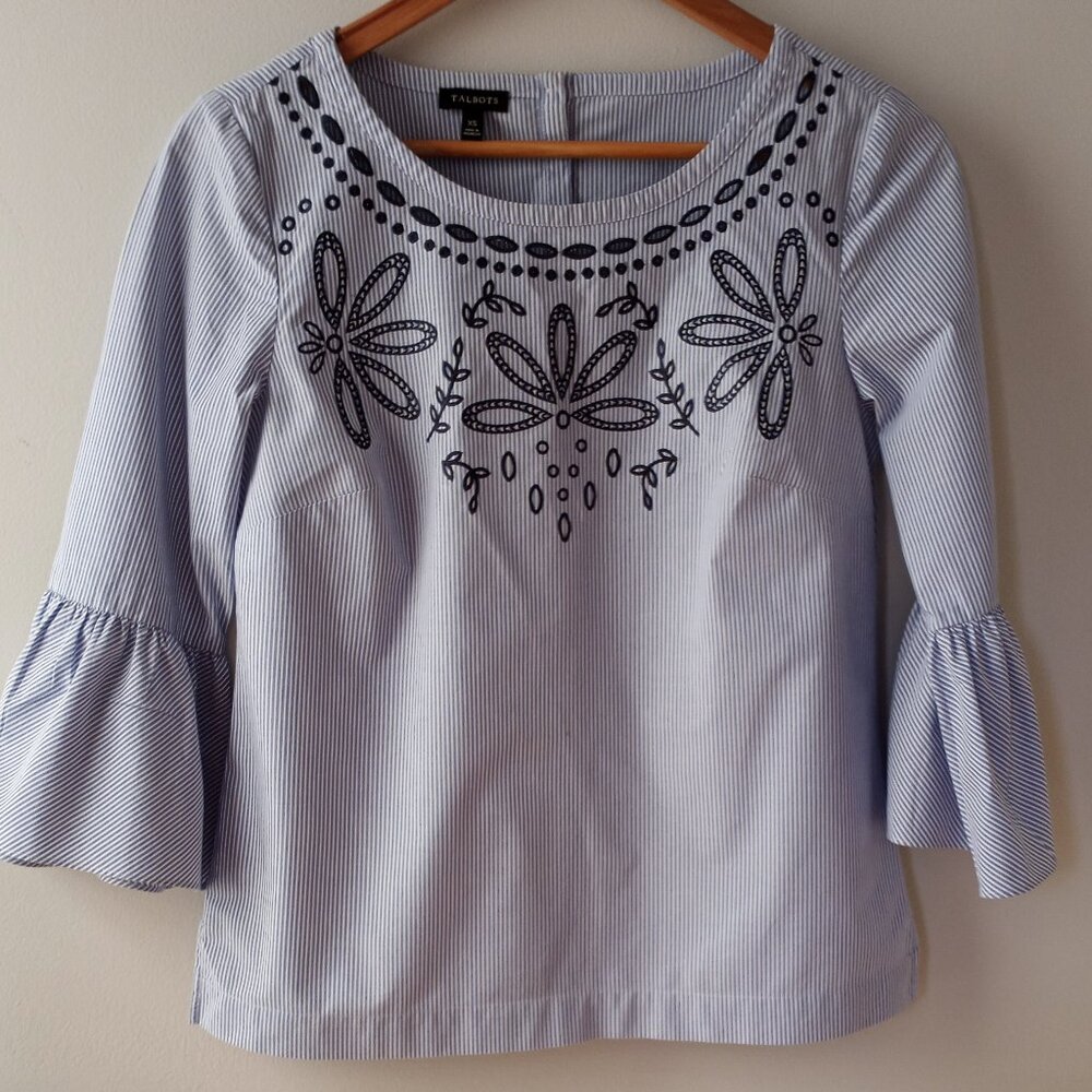 'Talbots' XS 100%Cotton Pinstripe Blouse EUC